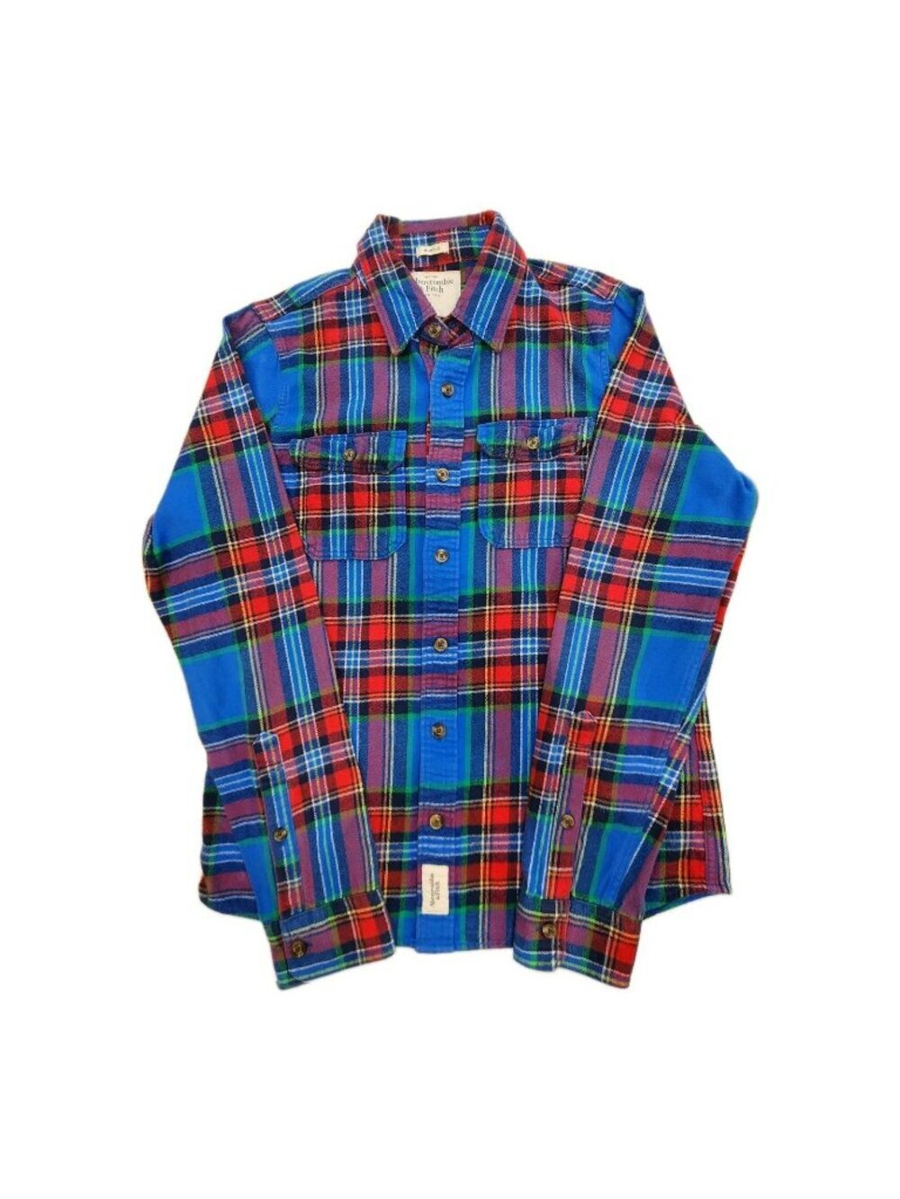 Vintage Abercrombie Fitch Flannel Muscle Shirt Mens L Blue Red Plaid Y2K 2000s